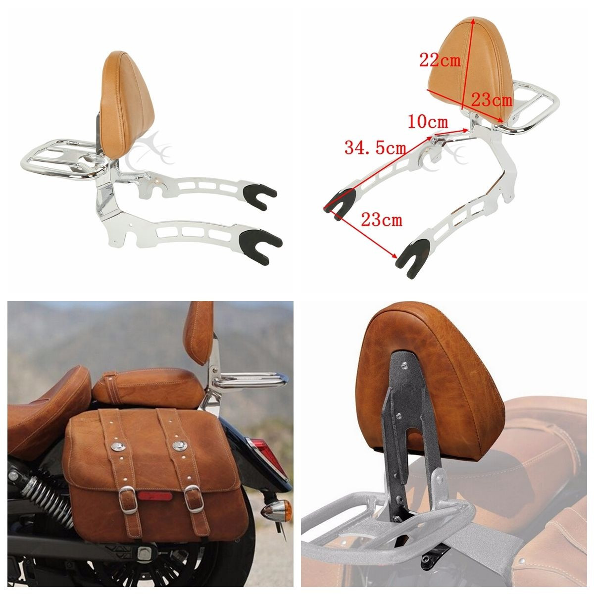 Sissy Bar Passenger Backrest + Mouting Spools For Indian Scout 15-19 Sixty 16-19