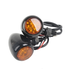 2x Universal Motorcycle Black Turn Signals Blinker Amber Lens Pack For Harley