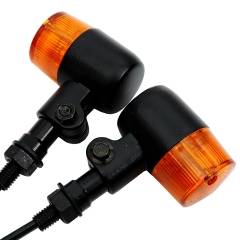 Black LED Round Metal Stalk Turn Signals For Cafe Cruiser Chopper CB GS Custom