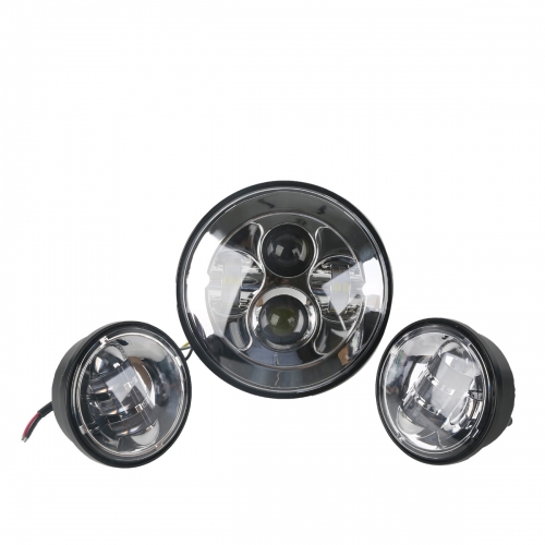 Chrome 7" LED Sealed Beam DRL Headlight + 2× 4.5" FOG Light Lamps For Harley New