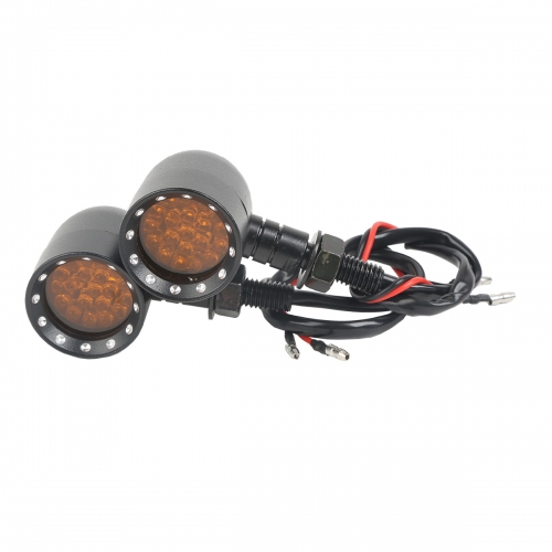 Black Aluminum Amber LED Indicators Turn Signals For 10MM Harley Chopper Models