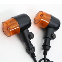Black LED Round Metal Stalk Turn Signals For Cafe Cruiser Chopper CB GS Custom