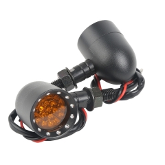 Black Aluminum Amber LED Indicators Turn Signals For 10MM Harley Chopper Models