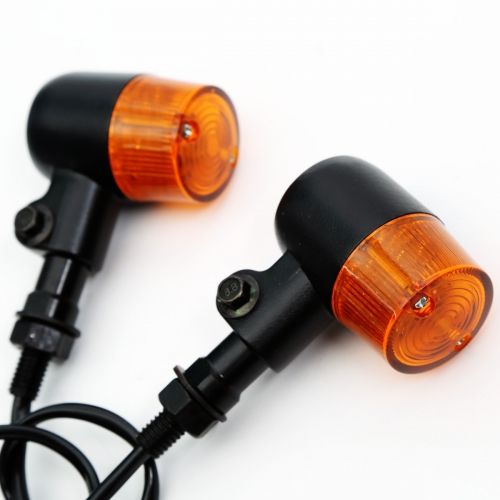 Black LED Round Metal Stalk Turn Signals For Cafe Cruiser Chopper CB GS Custom