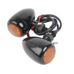 2x Universal Motorcycle Black Turn Signals Blinker Amber Lens Pack For Harley