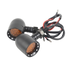 Black Aluminum Amber LED Indicators Turn Signals For 10MM Harley Chopper Models