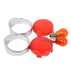 2pcs Turn Signal Red Lens Cover Visor Ring + Bulb FIT For Harley Touring Softail New