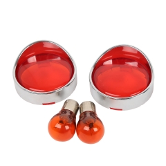 2pcs Turn Signal Red Lens Cover Visor Ring + Bulb FIT For Harley Touring Softail New