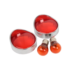 2pcs Turn Signal Red Lens Cover Visor Ring + Bulb FIT For Harley Touring Softail New
