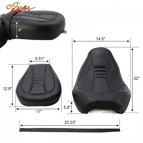 CC Rider XF2906SC231-01-BK Front Rider Driver Pillion Seat For Harley Road King 09-20 Road Glide 09 15-20